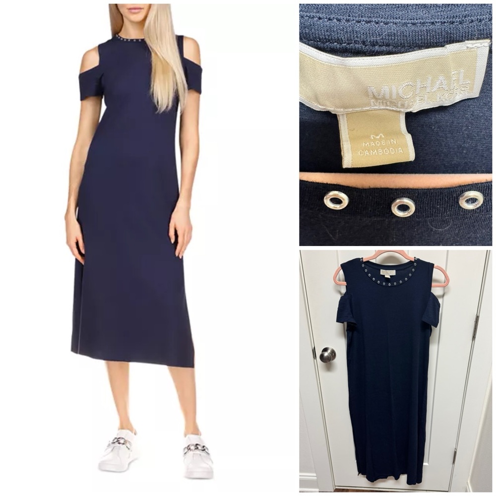 Michael Kors Navy grommet Cold Shoulder Dress M